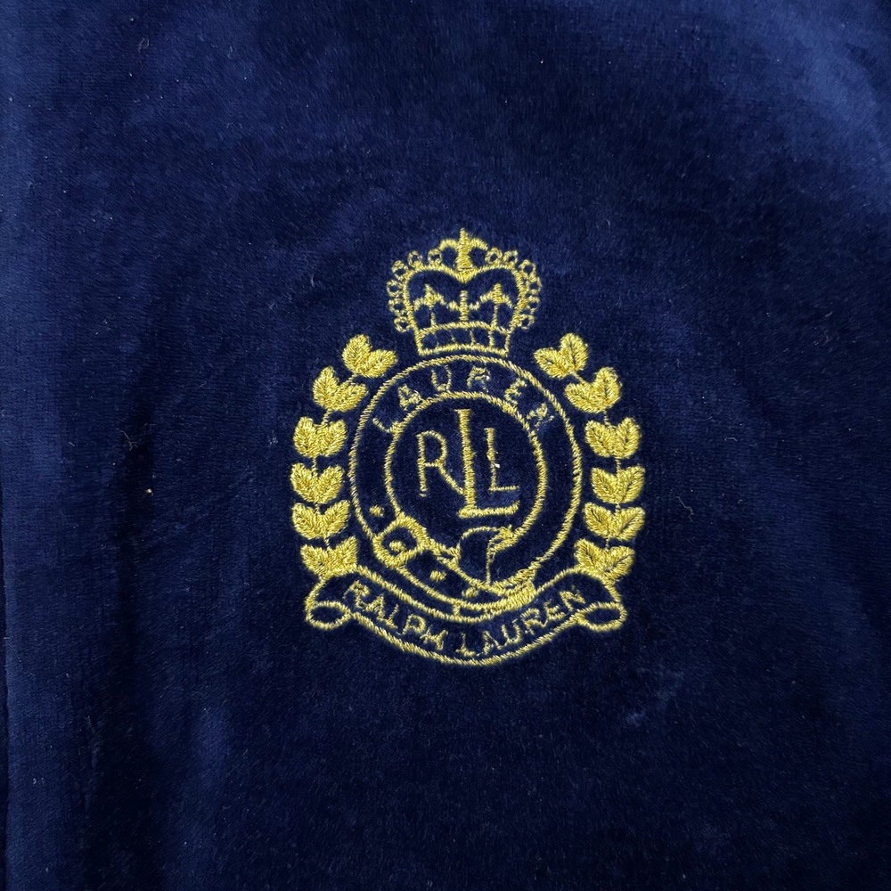 LAUREN RALPH LAUREN Women PS Navy Velour Gold Zip Embroidered Crest Jacket - Picture 7 of 10